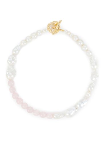 Baroque Pearl Freshwater Pearl Rose Quartz 18ct Gold Plated Necklace - COMPLETEDWORKS - Modalova