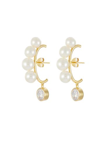 Freshwater Pearl Cubic Zirconia 14ct Gold Plated Vermeil Earrings - COMPLETEDWORKS - Modalova