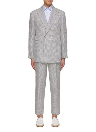 Double Breasted Micro Check Linen Suit - BRUNELLO CUCINELLI - Modalova