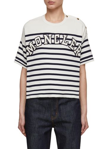 Striped Logo Cotton T-Shirt - MONCLER - Modalova