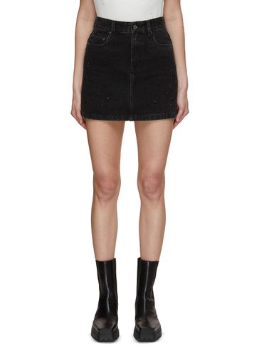 Rhinestones Short Denim Skirt - MO & CO. - Modalova