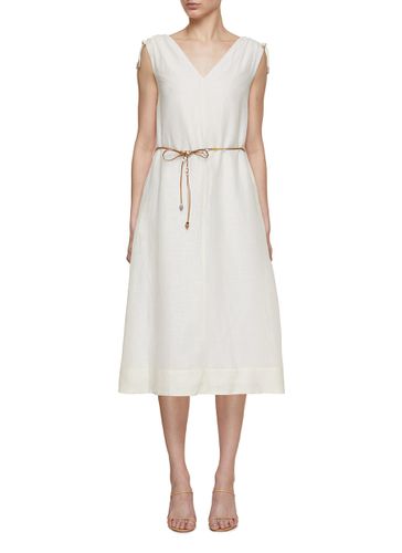 Gather Shoulder Linen Cotton Dress - PESERICO - Modalova