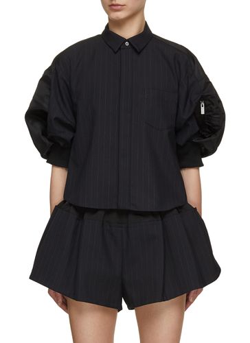 Puff Sleeve Chalk Stripe Button Up Shirt - SACAI - Modalova