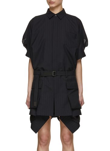 Pinstripe Asymmetrical Hem Shirt Dress - SACAI - Modalova