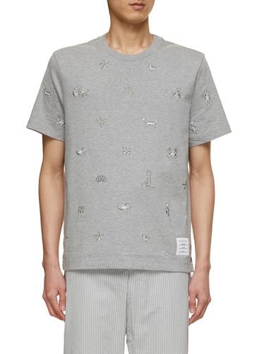 Nautical Motif Embroidery Cotton T-Shirt - THOM BROWNE - Modalova