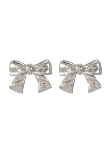 Rhodium Plasted Sterling Silver Ribbon Stud Earrings - NUMBERING - Modalova