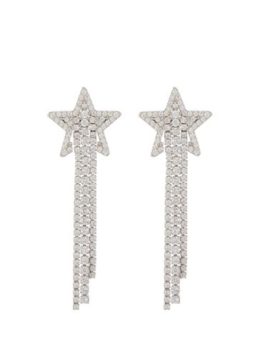 Cubic Zirconia Rhodium Plasted Sterling Silver Pavé Star Drop Earrings - NUMBERING - Modalova