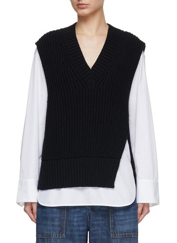 Ribbed Knit Vest With Collarless Shirt - MO & CO. - Modalova