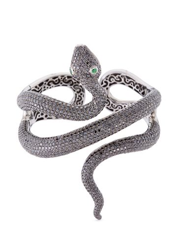 Diamond garnet rhodium 18k gold snake bangle - LYDIA COURTEILLE - Modalova