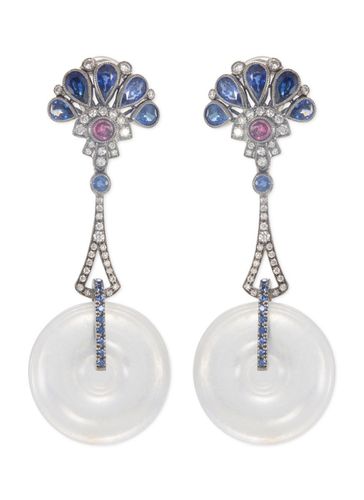 Diamond gemstone jade 18k gold drop earrings - SAMUEL KUNG - Modalova