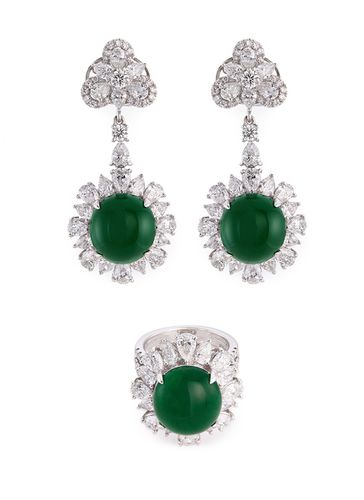 Diamond jade 18k gold earrings and ring set - SAMUEL KUNG - Modalova