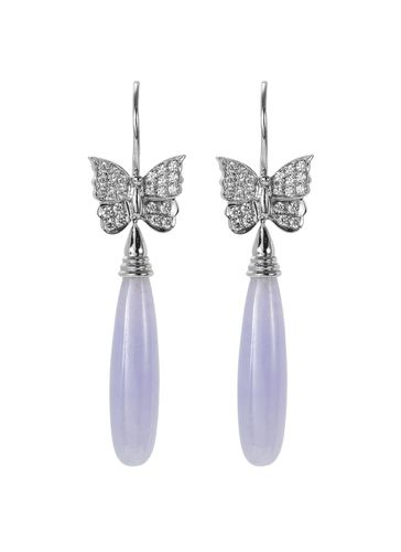 Diamond jade 18k white gold butterfly drop earrings - SAMUEL KUNG - Modalova