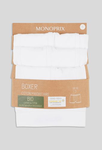 Lot de 3 boxers en coton BIO, certifiés OEKO-TEX - MONOPRIX - Modalova