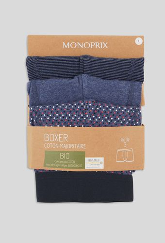 Lot de 3 boxers à rayures & à pois en coton BIO, certifié OEKO-TEX - MONOPRIX - Modalova