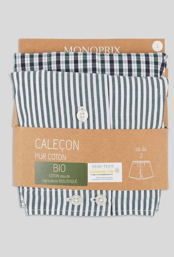 Lot de 2 caleçons rayures & carreaux en coton BIO, certifié OEKO-TEX - MONOPRIX - Modalova