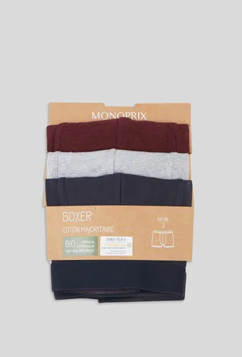 Lot de 3 boxer en coton BIO, certifiés OEKO-TEX - MONOPRIX - Modalova