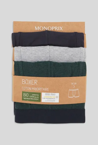 Lot de 3 boxer en coton BIO, certifiés OEKO-TEX - MONOPRIX - Modalova