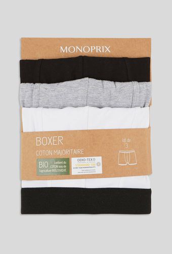 Lot de 3 boxer en coton BIO, certifiés OEKO-TEX - MONOPRIX - Modalova