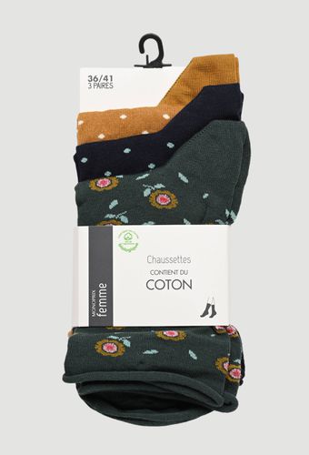 Lot de 3 paires de chaussettes fantaisie à fleurs en coton - MONOPRIX FEMME - Modalova