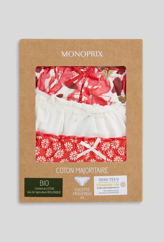 Lot de 3 culottes froufrou JULIE en coton BIO imprimé - MONOPRIX - Modalova