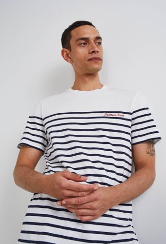 T-shirt manches courtes rayé en coton BIO avec broderie - MONOPRIX - Modalova