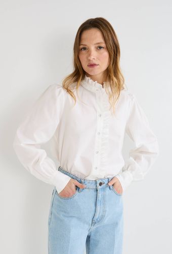 Blouse manches longues unie avec col montant en coton BIO - MONOPRIX - Modalova