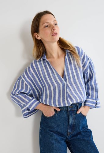 Blouse manches trois quarts rayée en lin - MONOPRIX - Modalova