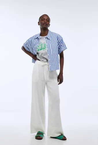 Pantalon large à taille élastiquée en lin - MONOPRIX PREMIUM - Modalova