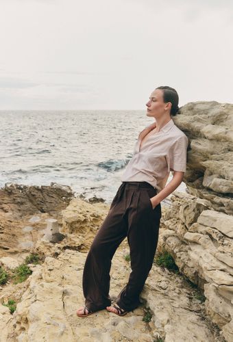 Pantalon large ceinturé taille elastiquée - MONOPRIX PREMIUM - Modalova