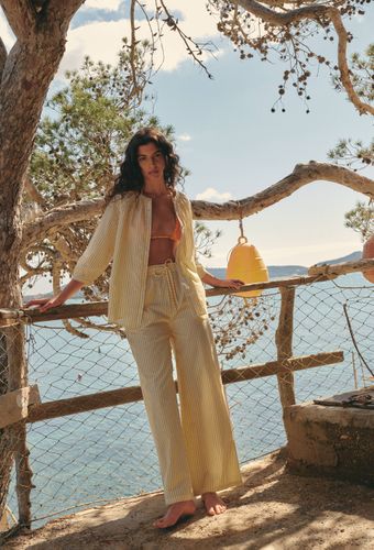 Pantalon large à rayures en coton - MONOPRIX FEMME - Modalova