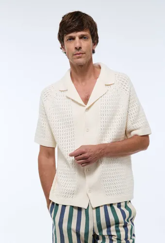 Gilet manches courtes col cuba maille ajourée - MONOPRIX - Modalova