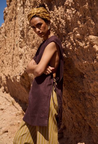 Robe courte sans manches unie en lin - MONOPRIX PREMIUM - Modalova