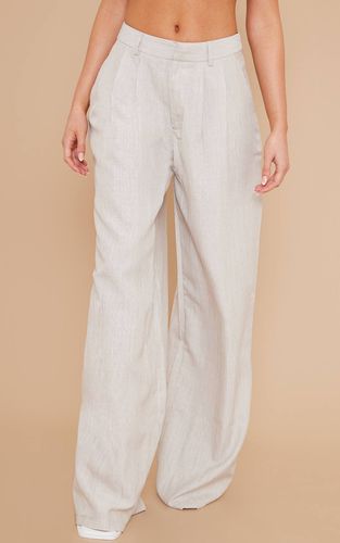 Stone Pantalon Large Taille Haute Ajusté Effet Lin Tissé | Taille 32 - PrettyLittleThing - Modalova