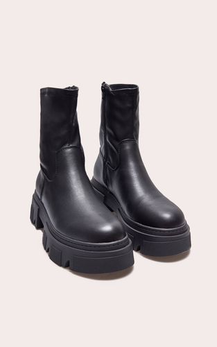 Black Bottines Chaussettes À Semelle Crantée Extrême En SYNTHÉTIQUE Texturé | Taille 41 - PrettyLittleThing - Modalova