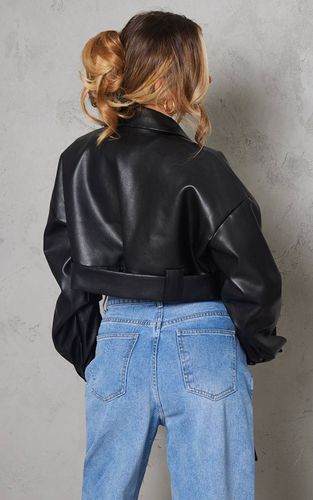Black Veste De Motard Courte Oversize Avec Ceinture À L'ourlet | Taille 42 - PrettyLittleThing - Modalova