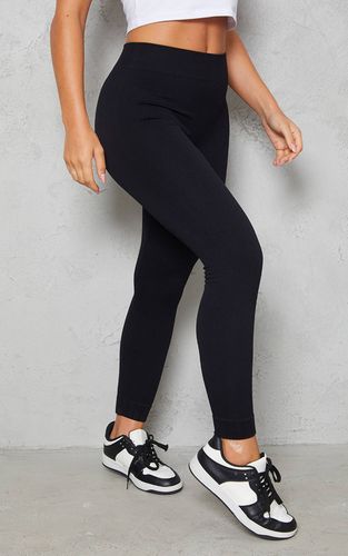 Black Legging Côtelé Structurant À Détail De Revers Contourés | Taille XL - PrettyLittleThing - Modalova