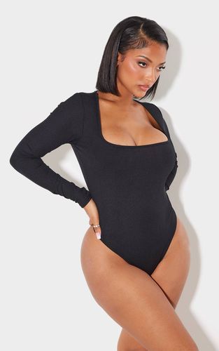 Black Body Côtelé À Manches Longues Et Encolure Carrée Shape | Taille 42 - PrettyLittleThing - Modalova