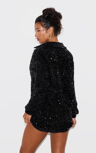 Black Robe Chemise Oversize En Velours À Sequins | Taille 34 - PrettyLittleThing - Modalova