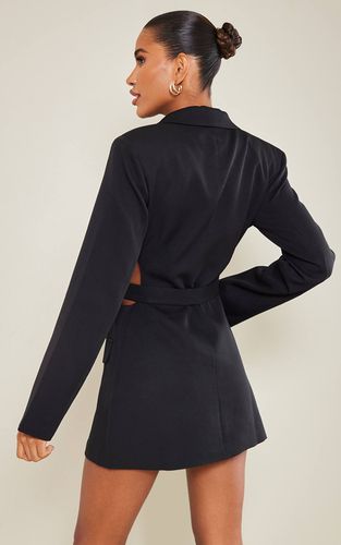 Black Robe Blazer Décolleté Plongeant Avec Découpe Latérale Et Détail Noué | Taille 42 - PrettyLittleThing - Modalova