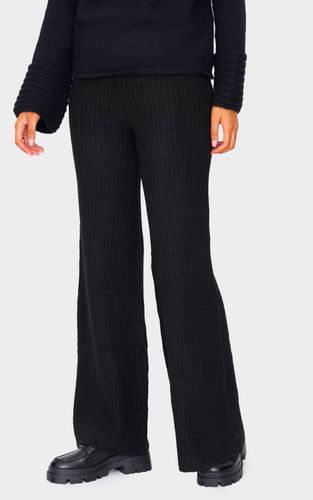 Black Pantalon Large En Maille Côtelée Luxe Tall | Taille Large - PrettyLittleThing - Modalova