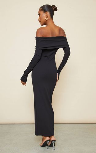 Black Robe Longue À Manches Froncées Avec Détail De Pli | Taille 42 - PrettyLittleThing - Modalova