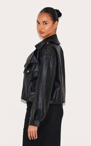 Black Veste De Motard En Synthétiquecuir Texturé | Taille 32 - PrettyLittleThing - Modalova