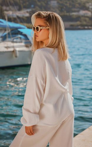 White Ensemble Chemise En Gaze Texturée À Nouer Sur Le Devant | Taille 42 - PrettyLittleThing - Modalova