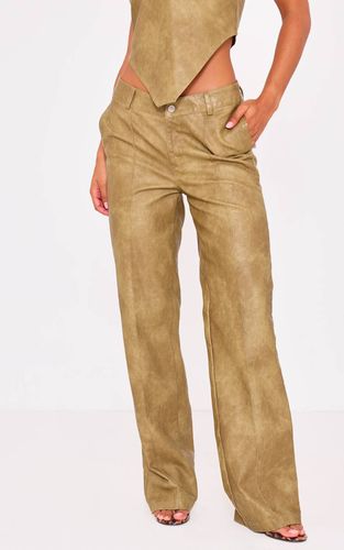 Olive Pantalon Évasé Taille Basse En Synthétique Lavé Premium | Taille 42 - PrettyLittleThing - Modalova