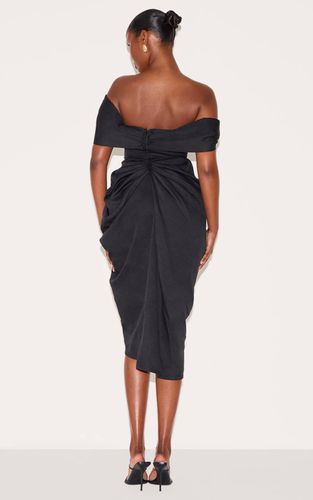 Black Robe Mi-longue Drapée À Corset Bardot | Taille 32 - PrettyLittleThing - Modalova