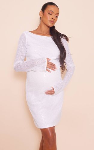 White Robe De Maternité Mini À Dos Ouvert Avec Détails À Sequins | Taille 36 - PrettyLittleThing - Modalova