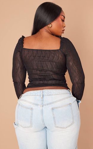 Black Haut Grande Taille À Manches Longues En Mesh Avec Détails Volantés | Taille 54 - PrettyLittleThing - Modalova