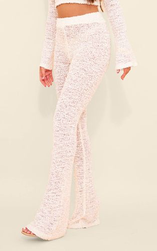 Cream Pantalon Évasé En Maille À Pompons | Taille XS - PrettyLittleThing - Modalova