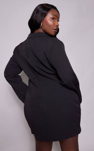Black Robe Blazer Tissée Grande Taille Avec Fermeture Zippée Et Détail Corset | Taille 3XL - PrettyLittleThing - Modalova