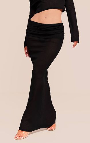 Black Jupe Longue Taille Basse En Mesh Transparent Dévoré Avec Taille Repliée | Taille 42 - PrettyLittleThing - Modalova